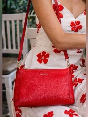 RED Henri Bendel Rivington Crossbody Gold Trendy Leather Shoulder Messenger Bag